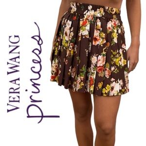 Princess by Vera Wang, Indian Summer Garden Brown Floral Pleated Mini Skirt